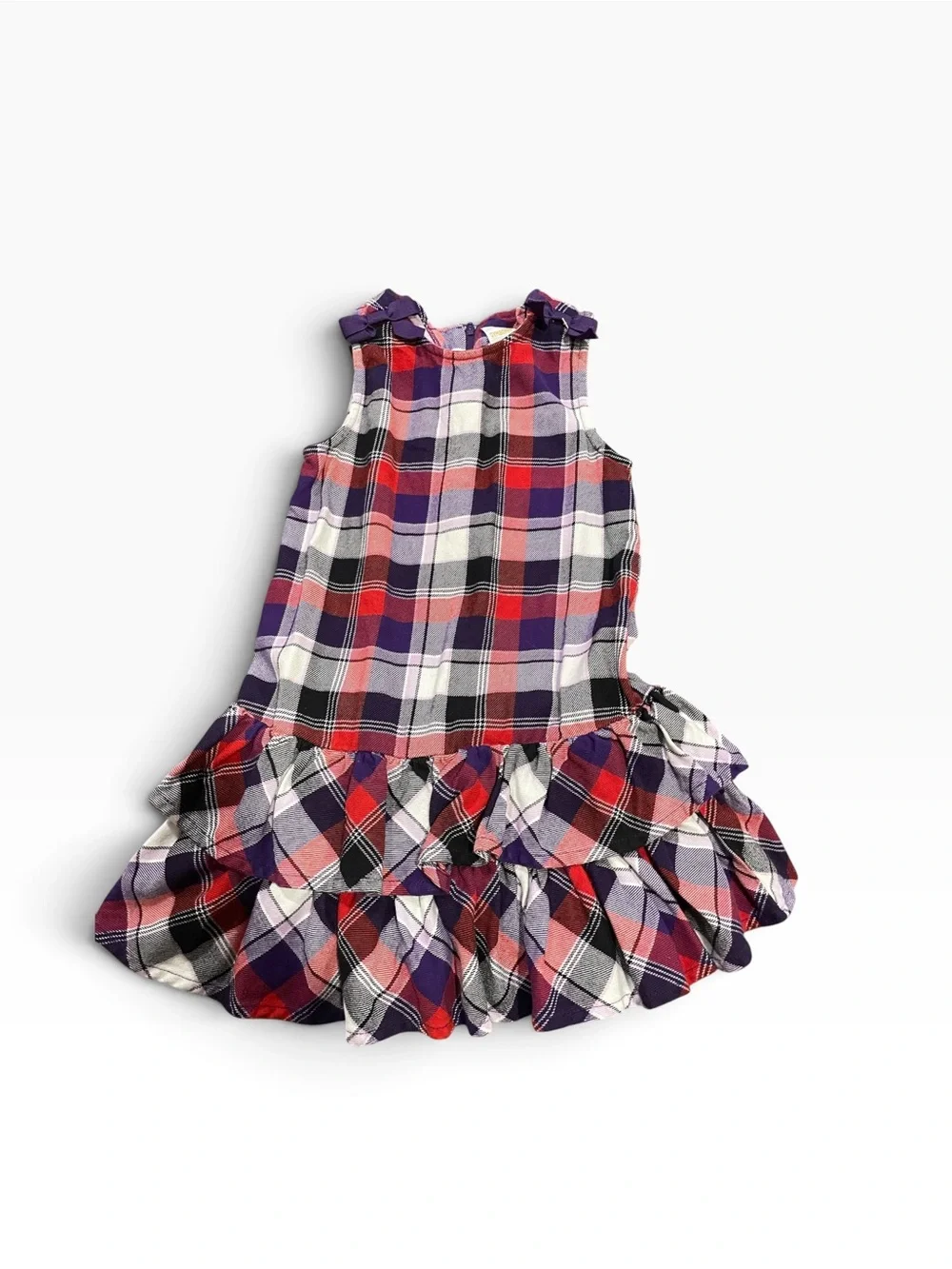 Gymboree Purple and Red Plaid Ruffle Hem Dress Size 4